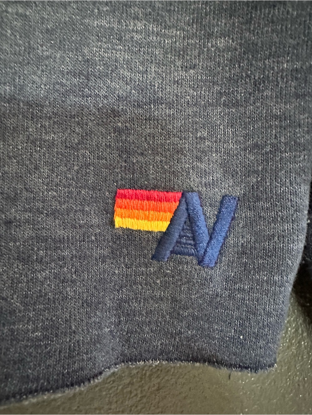 Aviator Nation Bolt Cropped Classic Crewneck Heather Navy Neon Rainbow Stripe - Picture 6 of 8